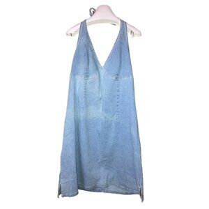 Gas CO Women’s Vintage Denim Halter Dress Size 13 Zip Closure Light Wash